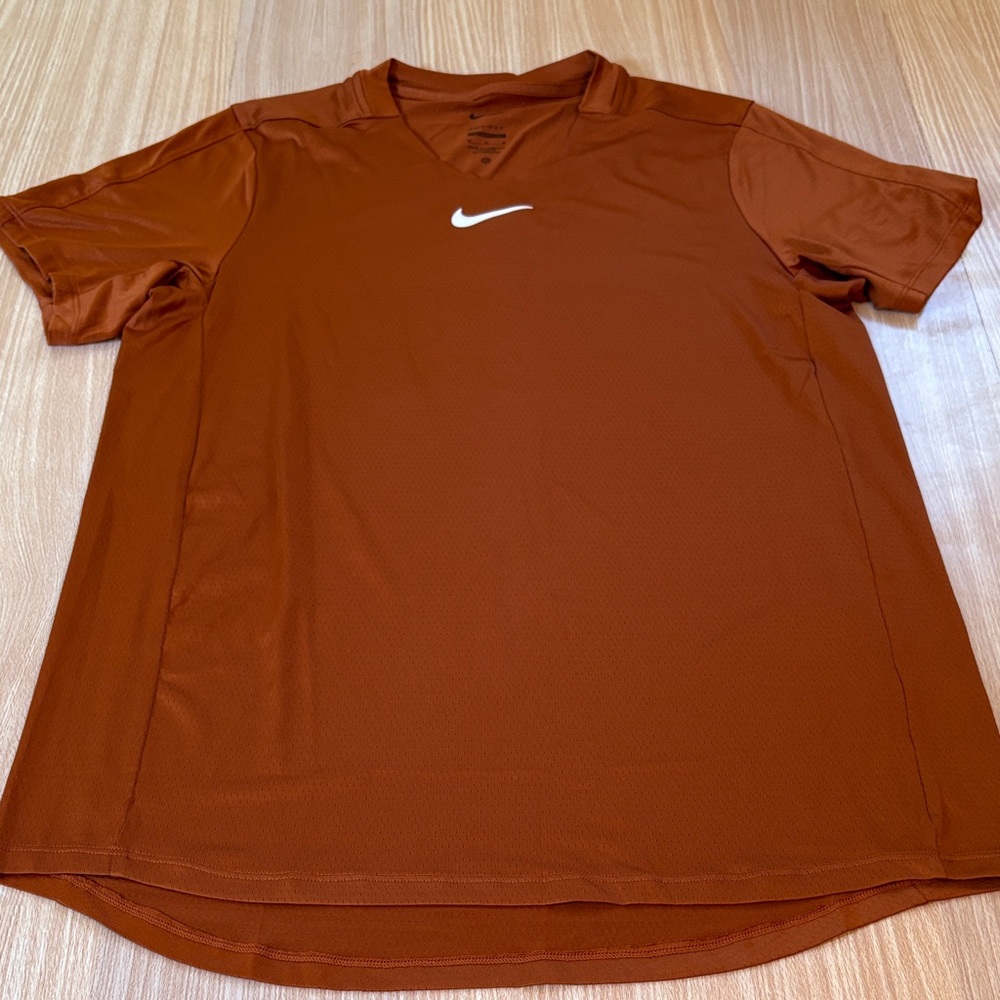 Nike DriFit slim fit v-neck shirt dark orange